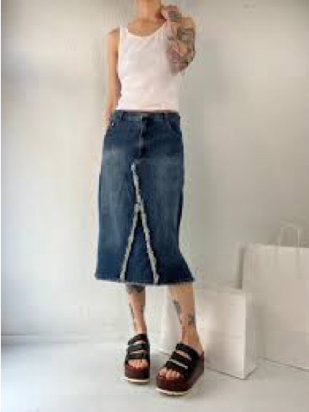 Buffalo David Bitton Blue Denim Midi Skirt with Front Panel Detail